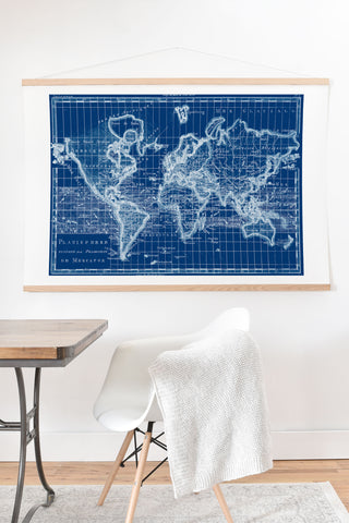 Adam Shaw World Map Blueprint Art Print And Hanger