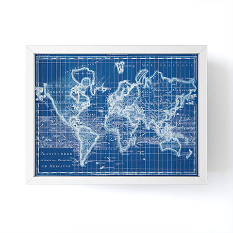 Adam Shaw World Map Blueprint Framed Mini Art Print