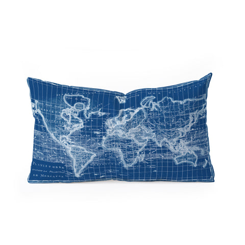 Adam Shaw World Map Blueprint Oblong Throw Pillow