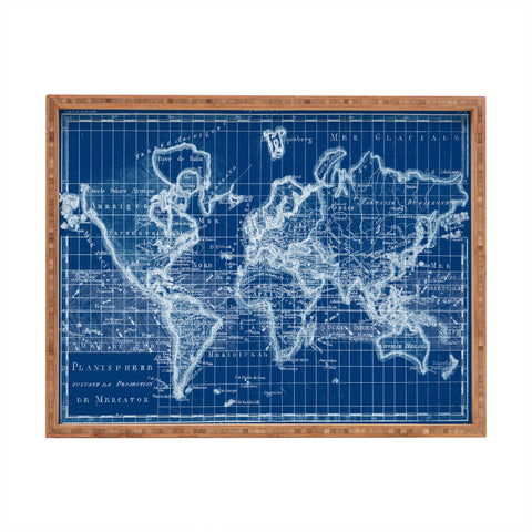 Adam Shaw World Map Blueprint Rectangular Tray