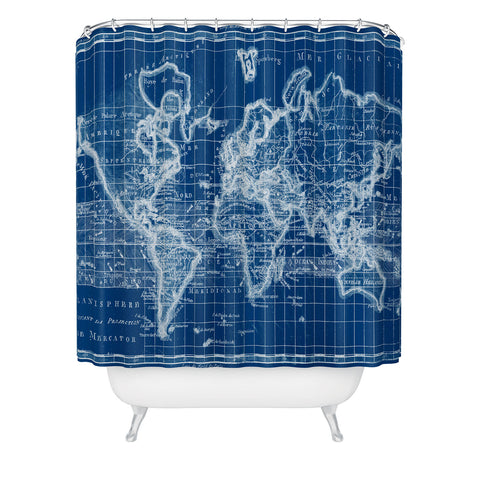 Adam Shaw World Map Blueprint Shower Curtain