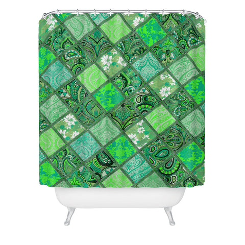 Aimee St Hill Patchwork Paisley Green Shower Curtain