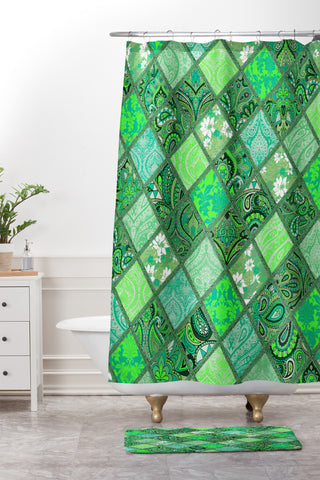 Aimee St Hill Patchwork Paisley Green Shower Curtain And Mat