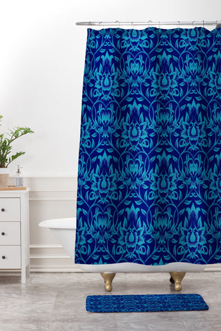 Aimee St Hill Vine Blue Shower Curtain And Mat