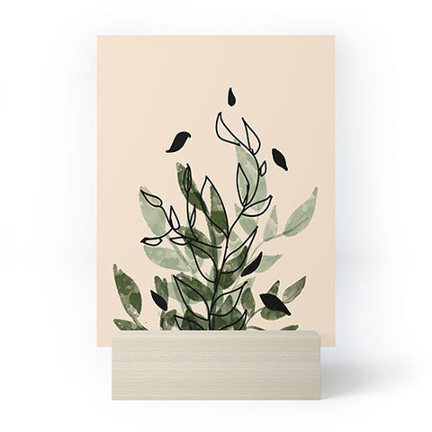 Aleeya Jones Green and black leaves Mini Art Print