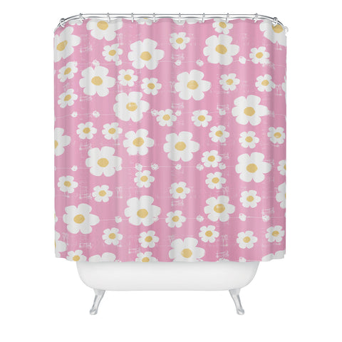 Ali Benyon Pink Daisy Shower Curtain