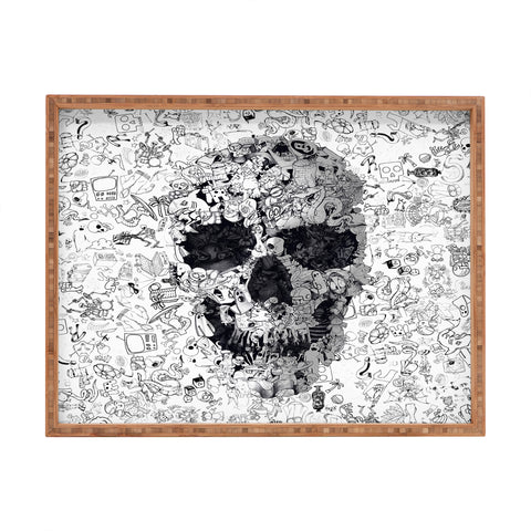Ali Gulec Doodle Skull BW Rectangular Tray