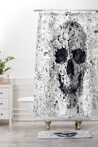 Ali Gulec Doodle Skull BW Shower Curtain And Mat