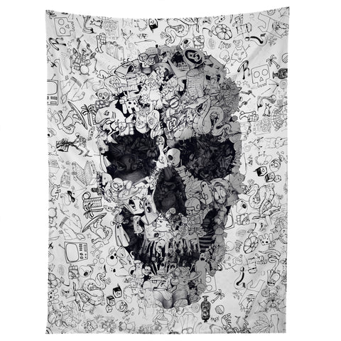 Ali Gulec Doodle Skull BW Tapestry