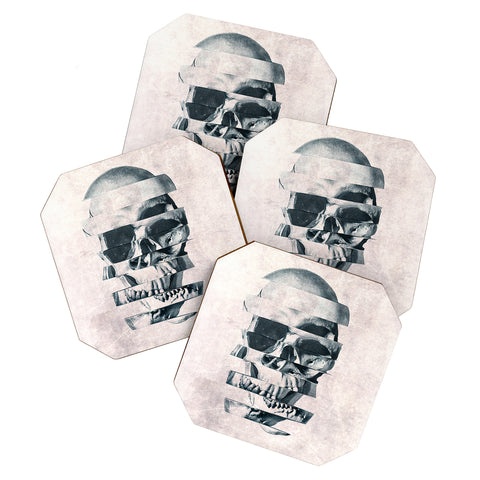 Ali Gulec Glitch Skull Mono Coaster Set