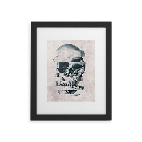 Ali Gulec Glitch Skull Mono Framed Art Print