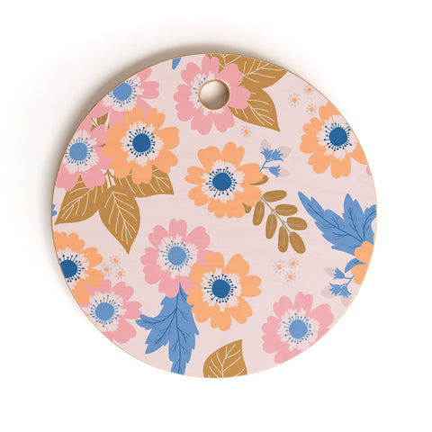 Alice Rebecca Potter Pastel Floral Blooms Cutting Board Round