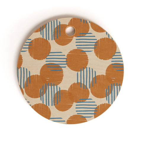 Alisa Galitsyna Abstract Pattern Orange Blue Cutting Board Round