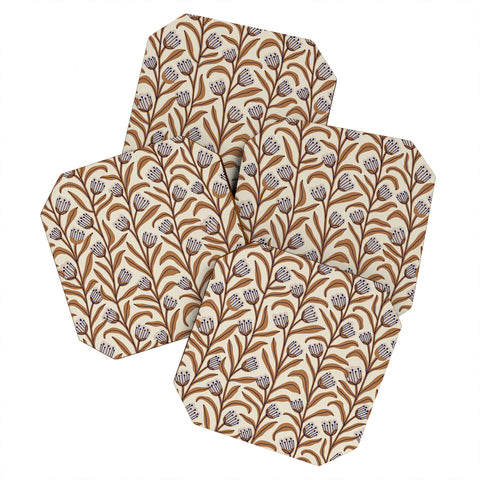 Alisa Galitsyna Bellflower Pattern Brown Ivory Coaster Set