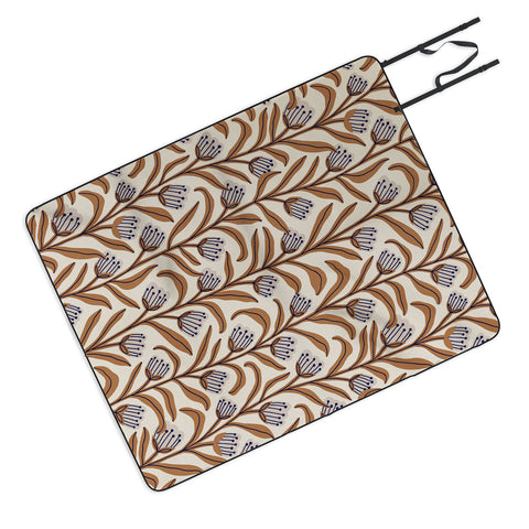 Alisa Galitsyna Bellflower Pattern Brown Ivory Picnic Blanket