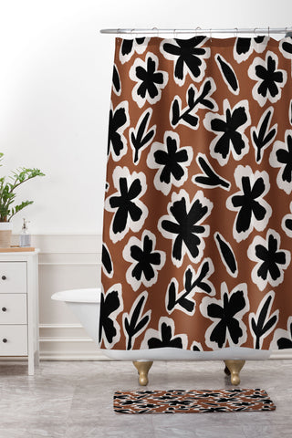 Alisa Galitsyna Black Florals 2 Shower Curtain And Mat