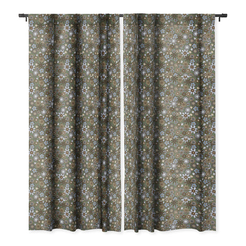 Alisa Galitsyna Blue and Brown Retro Bloom Blackout Window Curtain