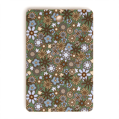 Alisa Galitsyna Blue and Brown Retro Bloom Cutting Board Rectangle