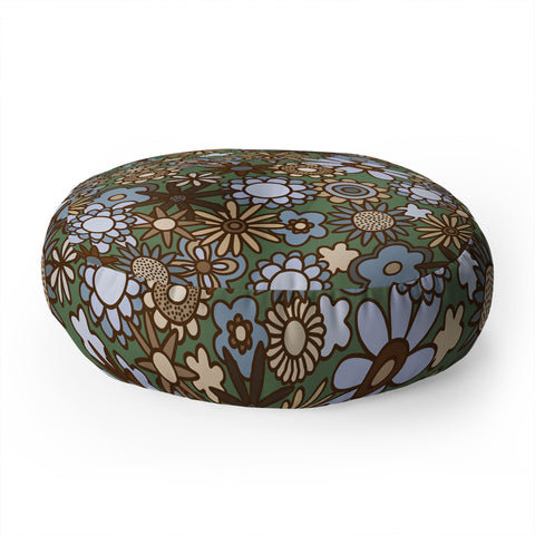 Alisa Galitsyna Blue and Brown Retro Bloom Floor Pillow Round
