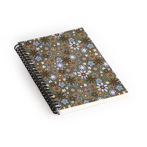 Alisa Galitsyna Blue and Brown Retro Bloom Spiral Notebook