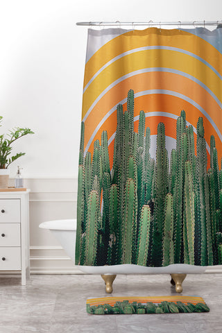 Alisa Galitsyna Cactus and Rainbow Shower Curtain And Mat