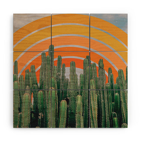 Alisa Galitsyna Cactus and Rainbow Wood Wall Mural