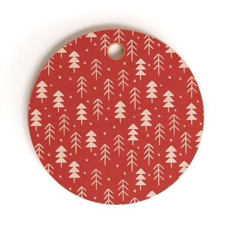 Alisa Galitsyna Christmas Forest Red Cutting Board Round