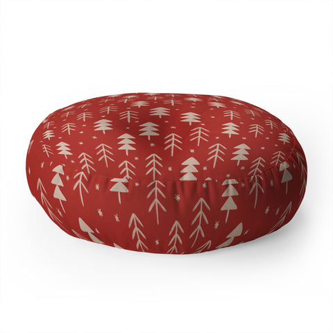 Alisa Galitsyna Christmas Forest Red Floor Pillow Round