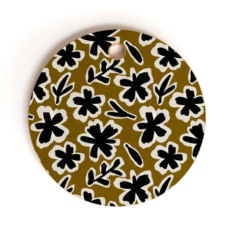 Alisa Galitsyna Florals on Olive Background Cutting Board Round