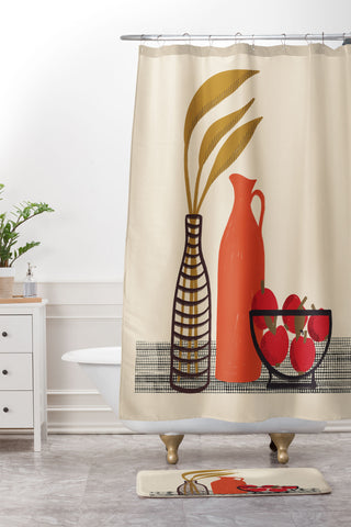 Alisa Galitsyna Modern Still Life with Red App Shower Curtain And Mat