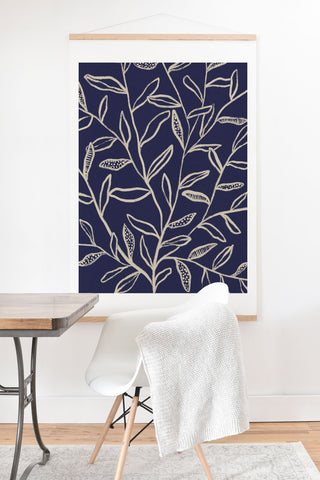Alisa Galitsyna Navy Blue Patterned Leaves Art Print And Hanger