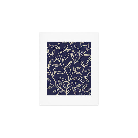 Alisa Galitsyna Navy Blue Patterned Leaves Art Print