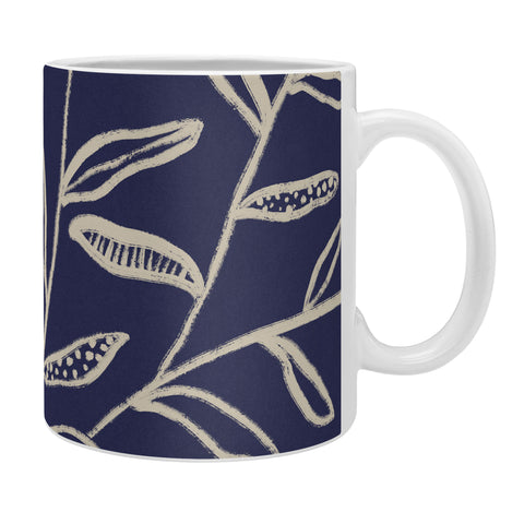 Alisa Galitsyna Navy Blue Patterned Leaves Coffee Mug