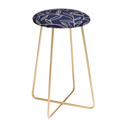 Alisa Galitsyna Navy Blue Patterned Leaves Counter Stool