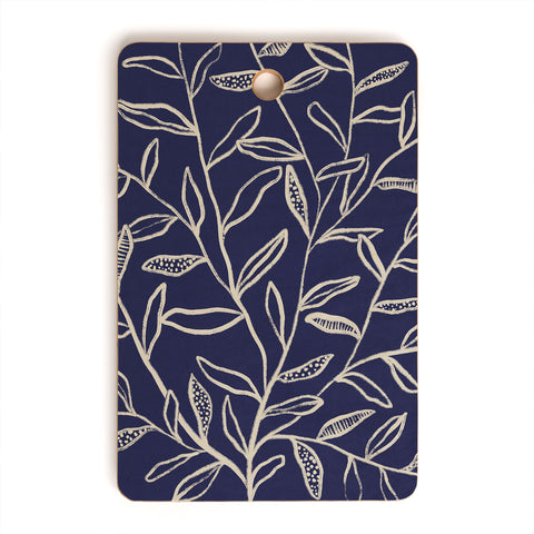 Alisa Galitsyna Navy Blue Patterned Leaves Cutting Board Rectangle