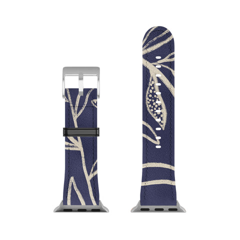 Alisa Galitsyna Navy Blue Patterned Leaves Apple Watch Band