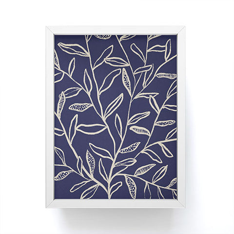 Alisa Galitsyna Navy Blue Patterned Leaves Framed Mini Art Print