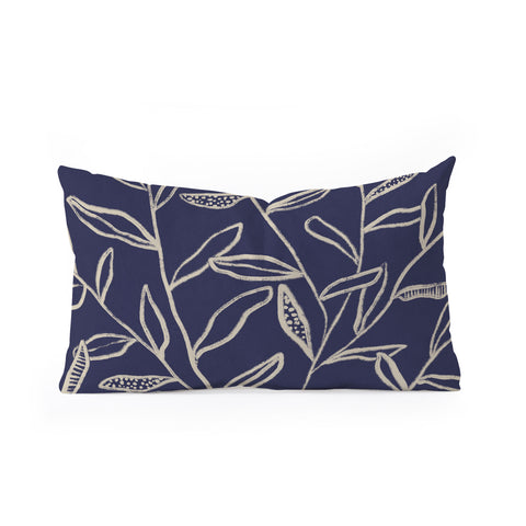 Alisa Galitsyna Navy Blue Patterned Leaves Oblong Throw Pillow