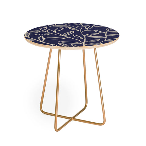 Alisa Galitsyna Navy Blue Patterned Leaves Round Side Table
