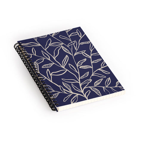 Alisa Galitsyna Navy Blue Patterned Leaves Spiral Notebook