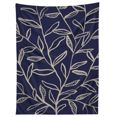 Alisa Galitsyna Navy Blue Patterned Leaves Tapestry