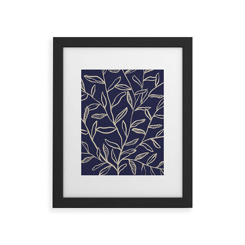 Alisa Galitsyna Navy Blue Patterned Leaves Framed Art Print