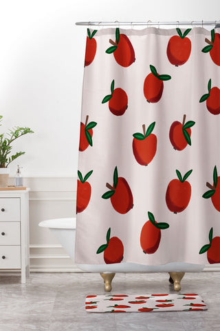 Alisa Galitsyna Red Apples Shower Curtain And Mat