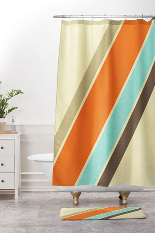 Alisa Galitsyna Retro Stripes Shower Curtain And Mat