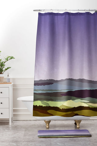 Alisa Galitsyna Sunset over the Valley Shower Curtain And Mat