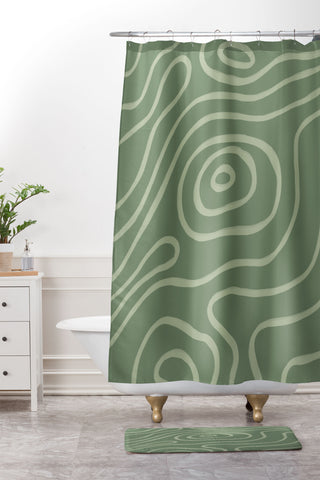 Alisa Galitsyna Topographic Map Grayish Green Shower Curtain And Mat