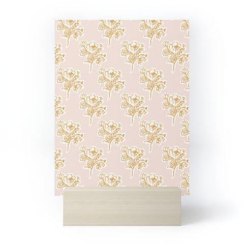 alison janssen Floral Woodcut pink Mini Art Print
