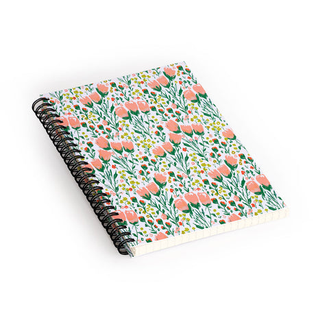 alison janssen Mini Coral Tulips Spiral Notebook