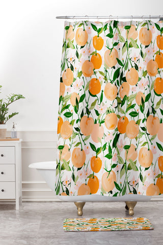 alison janssen Spring Clementines Shower Curtain And Mat