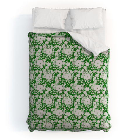 alison janssen White Beauty on Green Comforter
